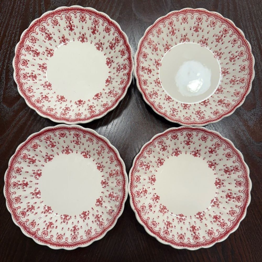 Spode Fleur De Lys Brown 5" Fruit Dessert Bowls (Set of 4) England